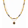 Collar Apilado de Cuentas de Doble Capa con Colgante de Piedra Ojo de Tigre Maillard Cadena para Suéter de Clavícula de Lujo Ligero Nicho de Gama Alta Joyería