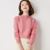 Suéter de lana de cuello medio para mujer, suéter de punto holgado, talla grande, suéter de cachemira, otoño e invierno, capa base de punto engrosada, negro, talla única
