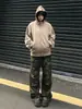 Jeans retro americanos semielásticos, pantalones de trabajo de camuflaje de alta costura, pantalones casuales unisex de pierna recta holgada ligeramente acampanados