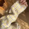 Pijama xadrez estilo japonês para cachorrinhos femininos, novo conjunto de duas peças com calça comprida e manga longa para primavera e outono, roupa de casa para meninas