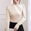 Camiseta de Algodón con Hilo de Manga Larga para Mujer, Prenda Base, Estilo Coreano Primavera y Otoño, Cuello Semi Alto, Adelgazante, Versátil, Moderna