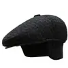 Gorro de Lana a Cuadros Simple de Invierno para Hombres de Mediana Edad y Mayores, Papá y Abuelo, con Protección para los Oídos y Calidez