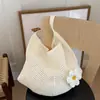 Bolso Tejido Nuevo de Gran Capacidad para Vacaciones en la Playa de Verano, Bolso de Playa de Punto Floral, Bolso Tote de Hombro Único de Moda para el Trabajo