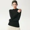 Camiseta de Capa Base de Lana Hilada Fina Yangzi, Ajustada, Tejido Sin Costuras con Cuello Semi-Alto para un Look Elegante para el Trayecto
