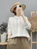 Camisa feminina de manga longa com gola de renda bordada estilo vintage, nova coleção outono 2026, cardigã soltinho com corte slim MHT