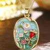 Colar Francês Retrô Transfronteiriço Moda Luxo Leve Alto Padrão Vintage Estilo Pintura a Óleo Pingente Pingente Transfronteiriço
