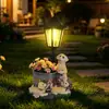 Maceta Dorada Creativa de Golden Retriever Transfronteriza Adornos de Resina Decoración de Jardín Patio Jardinería de Mascotas Paisajismo Exterior Luces Solares