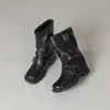 Botas de vaquero occidentales retro de suela gruesa para mujer, botines plisados, estilo otoño e invierno, hebilla de cinturón adelgazante, tacón grueso, botas de media pantorrilla