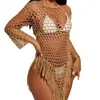 Saída de Praia de Crochê Manual em Rede, Modelo Soltinho, Transparente Sexy, Proteção Solar, Europeia e Americana, Transfronteiriça