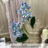 Simulação azul névoa buquê falso flores de casamento acabado flor de plástico arranjo de flores decoração de casamento guia de estrada arranjo de flores