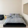 Conjunto de Quatro Peças de Algodão Tricotado Classe A 100% Algodão Algodão Tianzhu Listrado Simples Estilo de Pousada de Luxo Capa de Edredom Super Macia para Dormir Nu