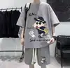 Traje de Crayon Shin-Chan para Hombre Verano Waffle Peso Pesado Dibujos Animados Anime Manga Manga Corta Pantalones Cortos Estilo Sal Fresca Conjunto de Dos Piezas