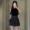 Falda floral negra de verano para mujer, fina, de cintura alta, corte A, diseño adelgazante, falda de pastel, falda pequeña de gasa