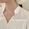 Collar de Plata de Ley 925 Japonés y Coreano para Mujer, Colgante Geométrico de Diamante Sonrisa de Lujo Ligero de Nicho, Cadena de Clavícula Apilable de Moda