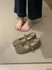 Zapatos Mary Jane de lana retro franceses con tacón oculto, zapatos de puntera partida tipo pezuña de cerdo, zapatos de boca poco profunda con felpa, zapatos de una sola pieza para mujer, zapatos cálidos de algodón