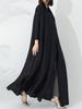 Casaco Longo Elegante de Alta Qualidade Feminino Manga Longa Gola Lapela Cintura com Cadarço Elástico Exterior Robe Plissado