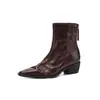 Botines cortos de punta cuadrada para mujer hechos de piel de oveja de capa superior, con tacón medio grueso, nuevo modelo de otoño e invierno, cierre de cremallera trasera, cómodos botines de piel genuina para el tobillo