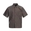 11Kn Retro Americano Casual Holgado Aspecto Adelgazante Letra Estampada Desgastada Unisex Camisa de Manga Corta Cuadros Marrones para Hombres y Mujeres