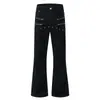 Calça pantalona masculina com vibe, estilo hippie, zíper duplo moderno, design de rebites, calça jeans longa casual solta única