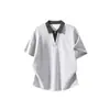 Camiseta Masculina Falsa de Duas Peças com Manga Curta Verão 2026 Gola V Camisa Polo Manga de Cinco Pontos Top Simples Solto Camiseta