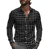 Camisa de Hombre a Cuadros y Rayas Primavera Un Botón Diseño de Solapa 2025 Ligera Corte Holgado Moda