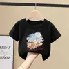 Camiseta de Algodão Puro de Manga Curta para Meninas Verão 2026 Novo Estilo Tops da Moda para Meninas de Meia-Idade e Mais Velhas, Estilo Doce e Fofo, Tops Versáteis