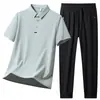 Conjunto de Camisa Polo Business Casual para Homens, Conjunto de Duas Peças com Camisa Polo de Manga Curta Lisa Pulôver de Verão, Roupa Esportiva Respirável com Sensação de Gelo