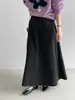 Saia Fina como Papel ~ Saia A-Line Drapeada de Cor Sólida Estilo Commuter para Mulheres, Emagrecedora com Bainha Larga J8203