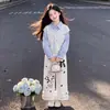 Pantalones casuales holgados de pierna ancha, modernos y elegantes, para niños mayores, conjunto de dos piezas para primavera/otoño 2026 con sudadera de manga larga
