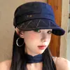Sombrero de Montar Plano de Mezclilla Retro Japonés para Mujer, Moda de Verano Versátil Boina Sombrilla Que Hace que la Cara Parezca Más Pequeña