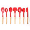 Utensílios de cozinha de silicone com cabo de madeira para casa, espátula de silicone resistente a altas temperaturas, utensílios de cozinha, escorredor, conjunto de sete peças para cozinhar, vermelho