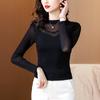Camiseta de moda para mamá, cuello medio alto, primavera 2025, nueva camiseta de malla para mujer, moderna y combinable, para mujer.