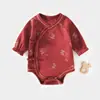 Roupa de Ano Novo para Recém-Nascidos, Macacão 100% Algodão para Meninos e Meninas, Vermelho Festivo com Acabamento Sem Costura