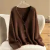 Felpa Real~Suéter Cardigan de Punto Hueco de Cachemira Pura Estilo Perezoso Temperamento Abrigo Cepillado para Mujer