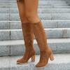 Nuevas Botas de Jinete Largas de Otoño e Invierno Transfronterizas Talla Grande Estilo Europeo y Americano con Cremallera Lateral, Tacón Alto Grueso y un Toque de Alta Gama para Mujer