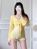 2025 Nuevo Traje de Baño Conjoined Blanco Sizzy de Dos Piezas para Mujer Blusa de Manga Larga Protección Solar Estudiantes Conservador Fuente Termal Verano