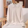 Cárdigan de punto de terciopelo de visón simple y elegante para otoño e invierno para mujer, chaqueta con cuello de pelo de color liso, top básico
