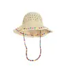 Sombrero de paja tejido de colores para mujer, sombrero de pescador de ala ancha para protección solar de verano, sombrero estilo vacación en la playa
