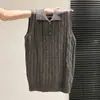 Estilo Old Money Cuello Polo Tejido Fino de Canalé Hueco Manga Corta para Mujer Verano 2026 Top Camiseta de Punto Ajustada