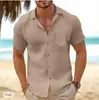 2025 Nuevo Amazon Transfronterizo Amazon Wish Camisa Henley de Lino Retro para Hombre Camisa Casual Holgada