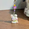Corrente para Celular Coelho com Lenço Colorido, Pingente de Bolsa Animal Fofo com Contas Coloridas 3D, Acessório de Desenho Animado Doce