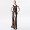 Suministro Directo de Fábrica Nuevo Vestido Sexy de Doble Escote en V con Lentejuelas Estilo Elegante Falda Larga de Cola de Pez para Mujer