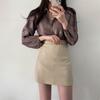 Falda de Cadera de Moda 2023 Falda Corta Cuero PU Adelgazante Otoño e Invierno Falda Pequeña de Cuero marrón Nuevo de Mujer Cintura Alta Sexy