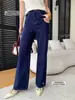 SINAN Chegada Nova de Outono Jeans de Mistura de Algodão Tencel Emagrecedor de Cintura Alta Wide Leg SN9385