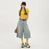 YC & 2 Cores Retro Americano Cintura Alta Soltos Perna Larga Calças Joker Calças Capri Shorts Jeans Reto Feminino Primavera e Verão