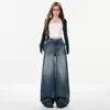 Jeans Americano Retrô de Perna Larga para Mulheres, Novo Estilo Primavera 2026, Caimento Solto, Emagrecedor, Cintura Alta, Calça Versátil de Perna Larga até o Chão