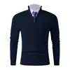 Malha Masculina Outono e Inverno Nova Cruzada Casual Base Quente Gola Alta Meio Zíper Jaqueta de Tricô