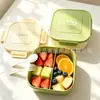 Lancheira infantil de plástico com três compartimentos, vedação de pressão, recipiente para molho, lancheira bento