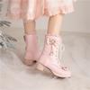 Botines Medianos de Princesa para Mujer Tacón Alto Zapatos Lolita Originales Botines Cortos LO para Mujer Talla Pequeña Botas para Mujer Talla Grande