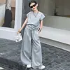 Conjunto de Verano para Niñas de Manga Corta 2026 Nuevo Elegante Ropa de Verano para Niñas Estilo de Verano para Niños Mayores Pantalones de Pierna Ancha Conjunto de Dos Piezas